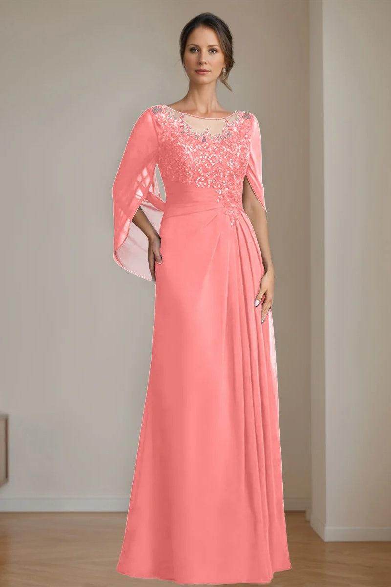 A Line Scoop Floor Length Sequins Mother of the Bride Dresses CM0369