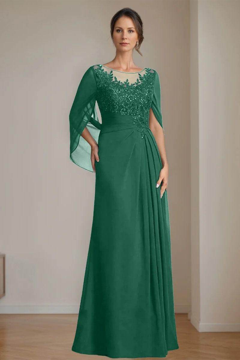 A Line Scoop Floor Length Sequins Mother of the Bride Dresses CM0369