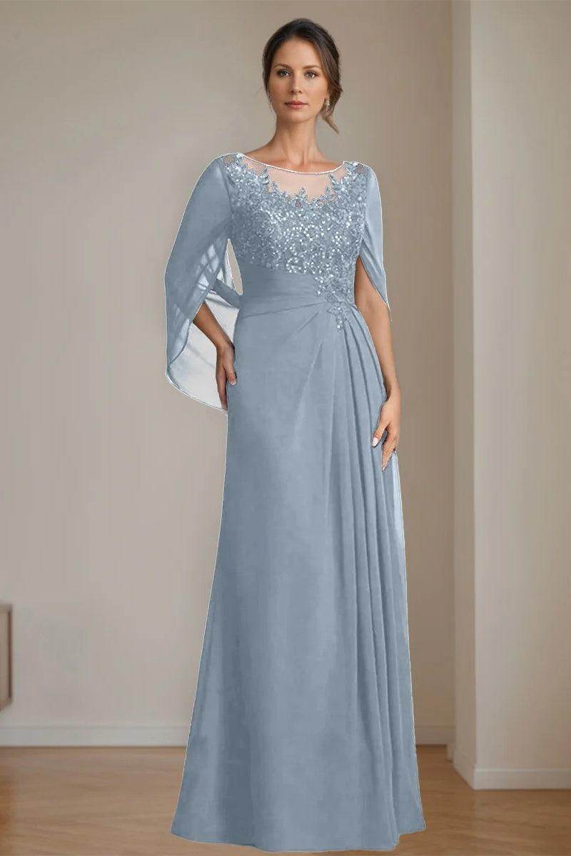 A Line Scoop Floor Length Sequins Mother of the Bride Dresses CM0369