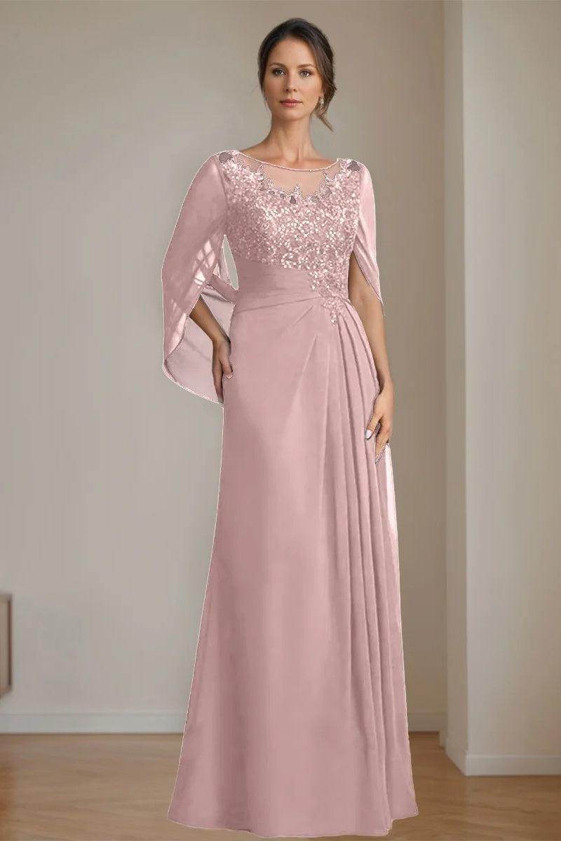 A Line Scoop Floor Length Sequins Mother of the Bride Dresses CM0369