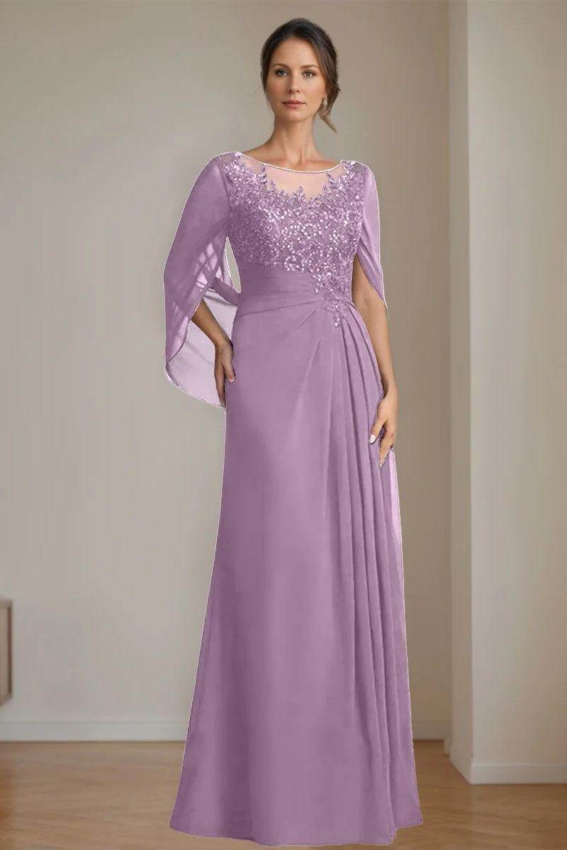 A Line Scoop Floor Length Sequins Mother of the Bride Dresses CM0369