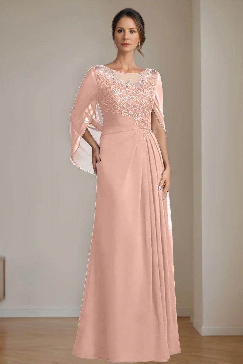 A Line Scoop Floor Length Sequins Mother of the Bride Dresses CM0369