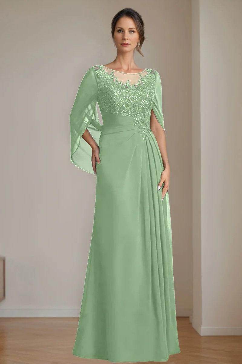 A Line Scoop Floor Length Sequins Mother of the Bride Dresses CM0369