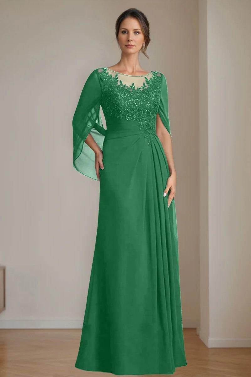 A Line Scoop Floor Length Sequins Mother of the Bride Dresses CM0369