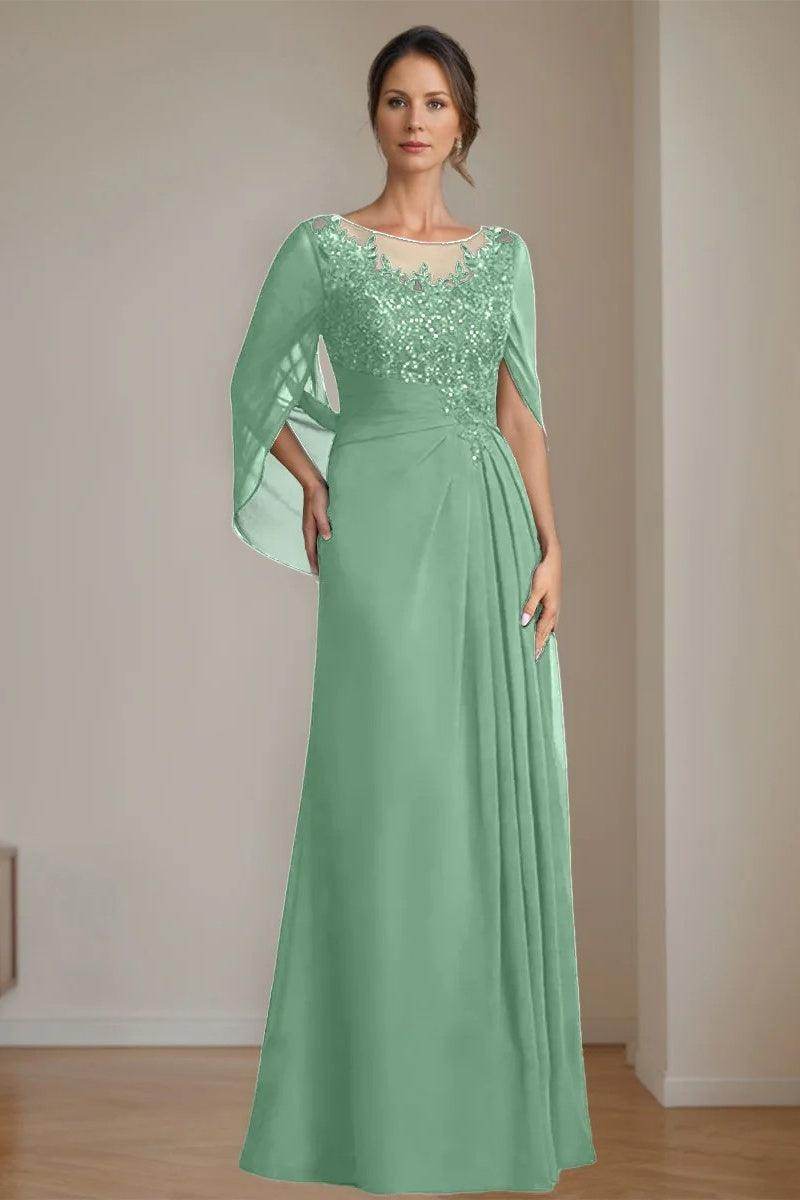 A Line Scoop Floor Length Sequins Mother of the Bride Dresses CM0369