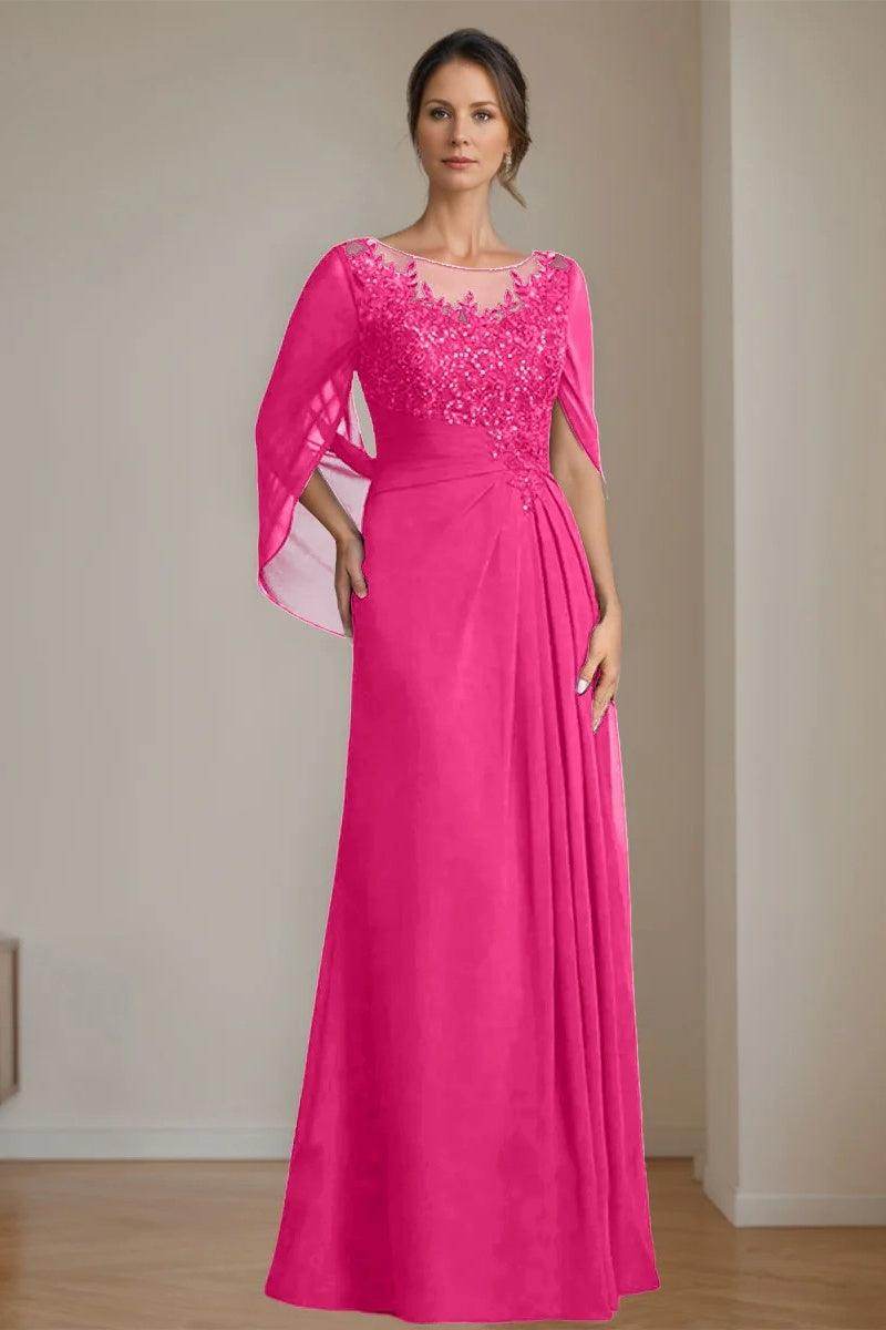 A Line Scoop Floor Length Sequins Mother of the Bride Dresses CM0369
