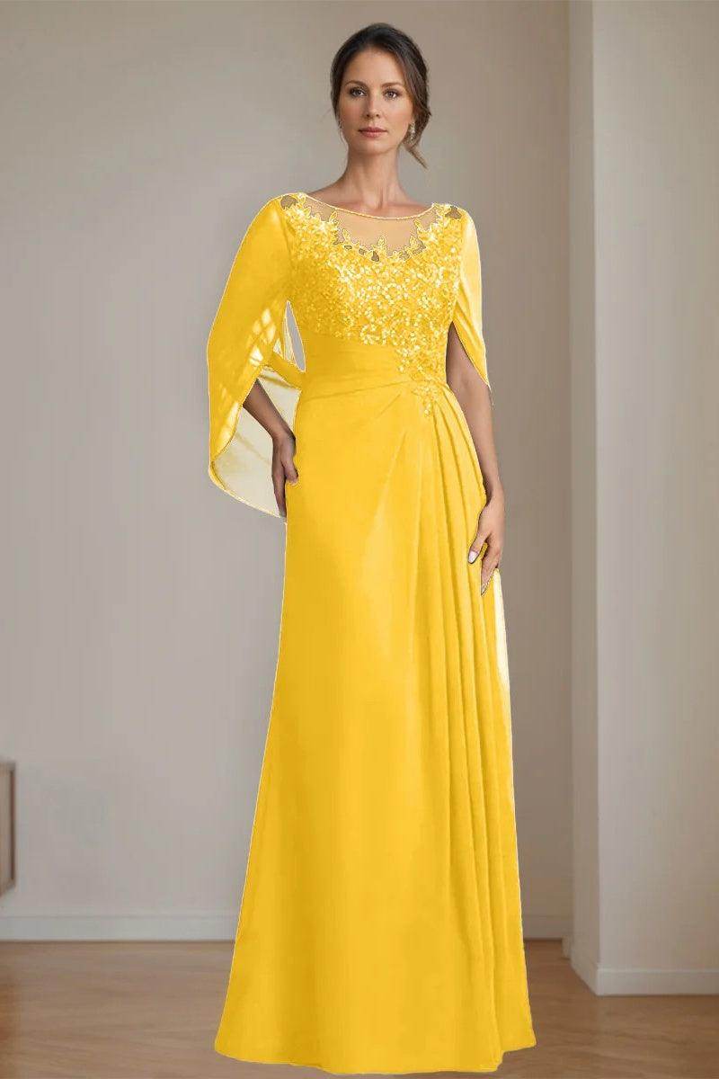 A Line Scoop Floor Length Sequins Mother of the Bride Dresses CM0369