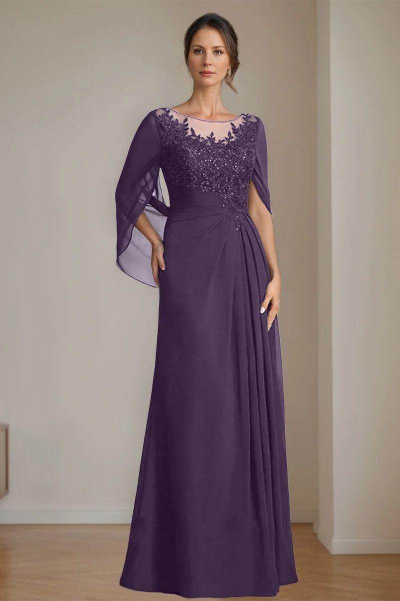 A Line Scoop Floor Length Sequins Mother of the Bride Dresses CM0369
