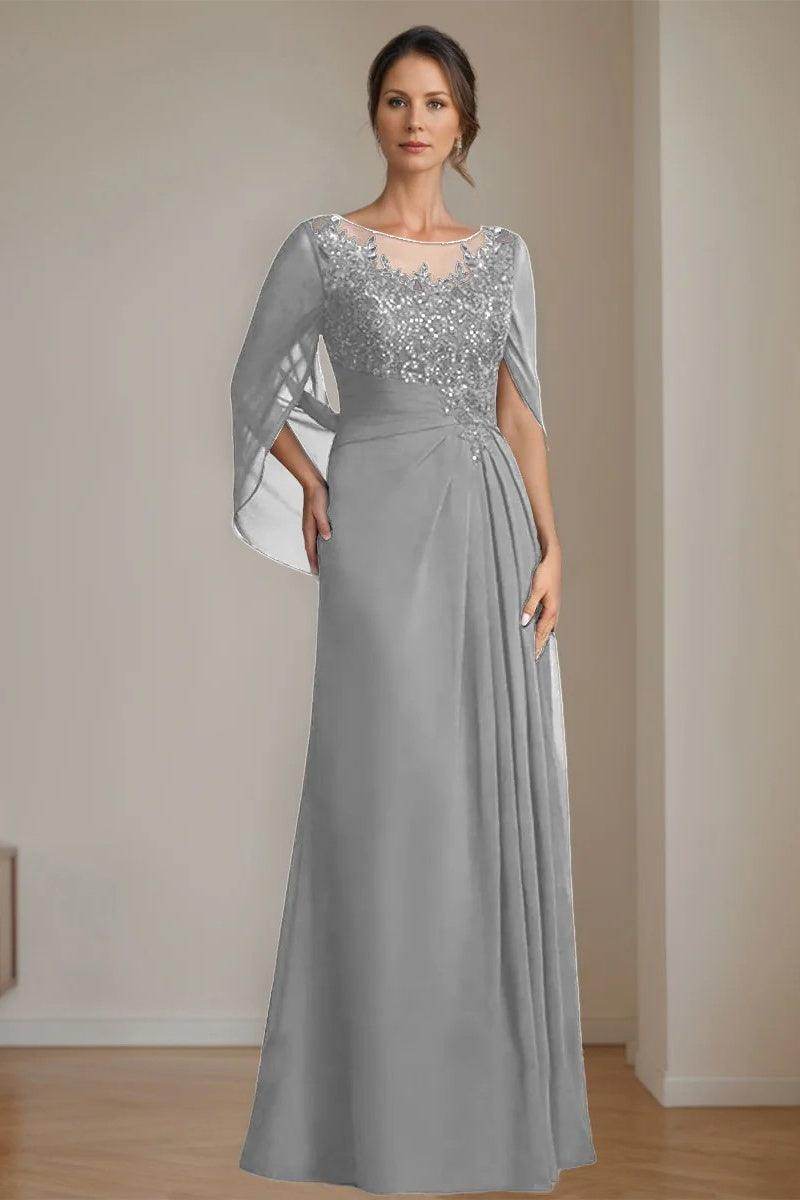 A Line Scoop Floor Length Sequins Mother of the Bride Dresses CM0369