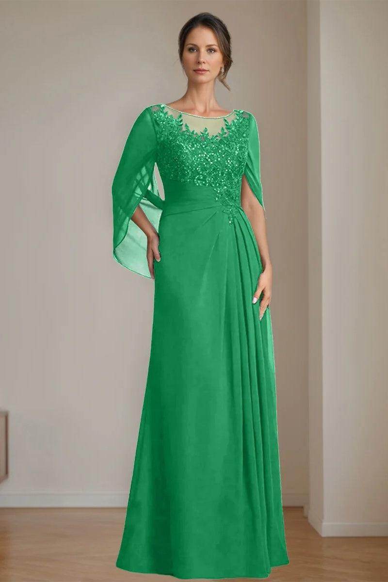 A Line Scoop Floor Length Sequins Mother of the Bride Dresses CM0369