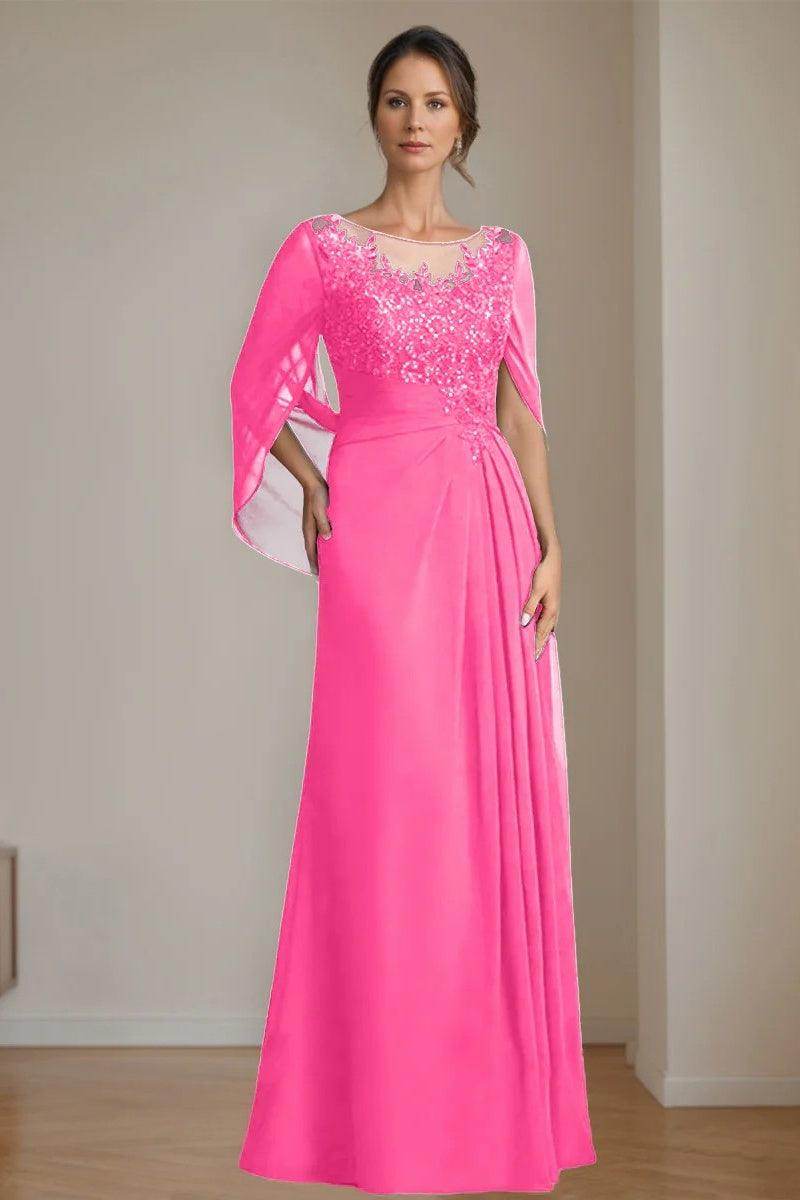 A Line Scoop Floor Length Sequins Mother of the Bride Dresses CM0369