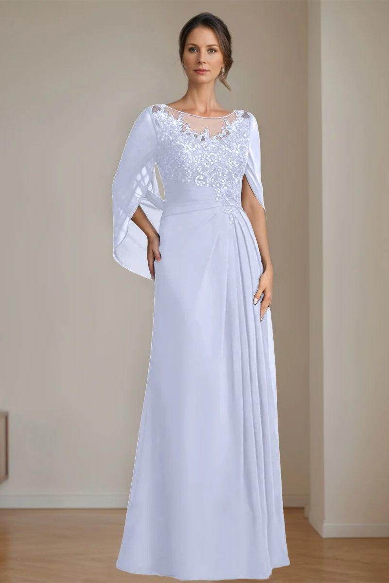 A Line Scoop Floor Length Sequins Mother of the Bride Dresses CM0369