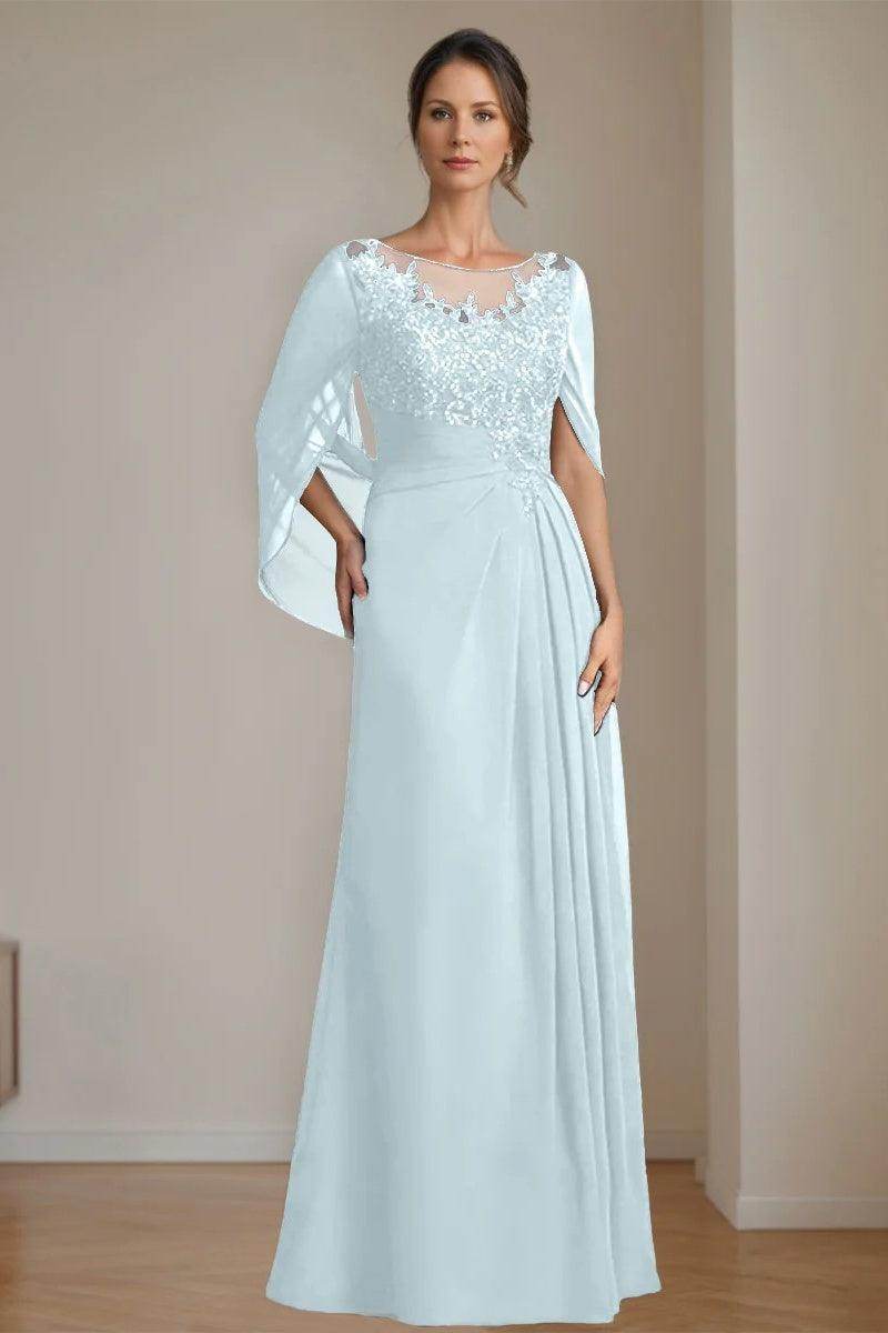 A Line Scoop Floor Length Sequins Mother of the Bride Dresses CM0369