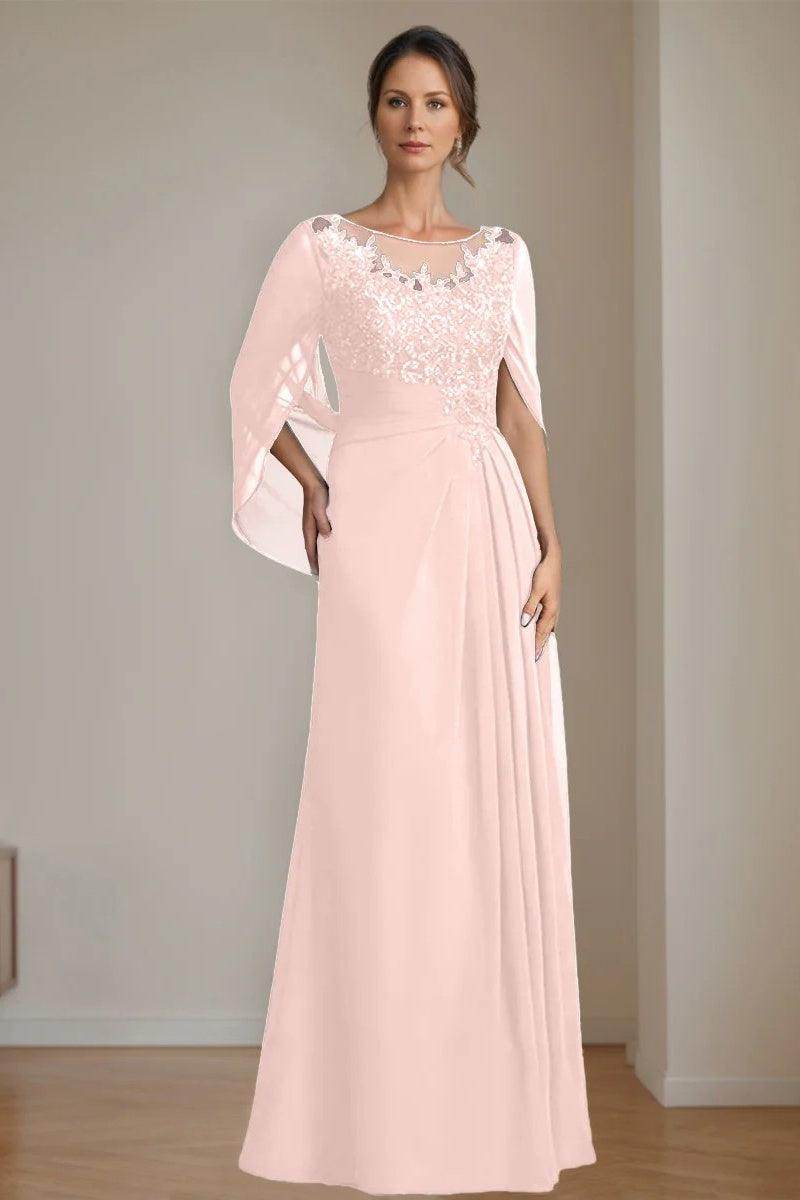 A Line Scoop Floor Length Sequins Mother of the Bride Dresses CM0369