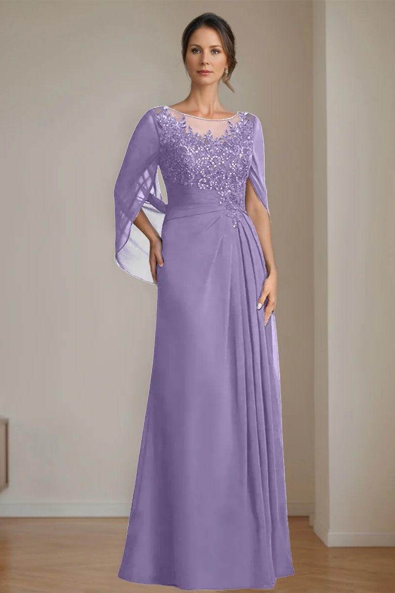 A Line Scoop Floor Length Sequins Mother of the Bride Dresses CM0369