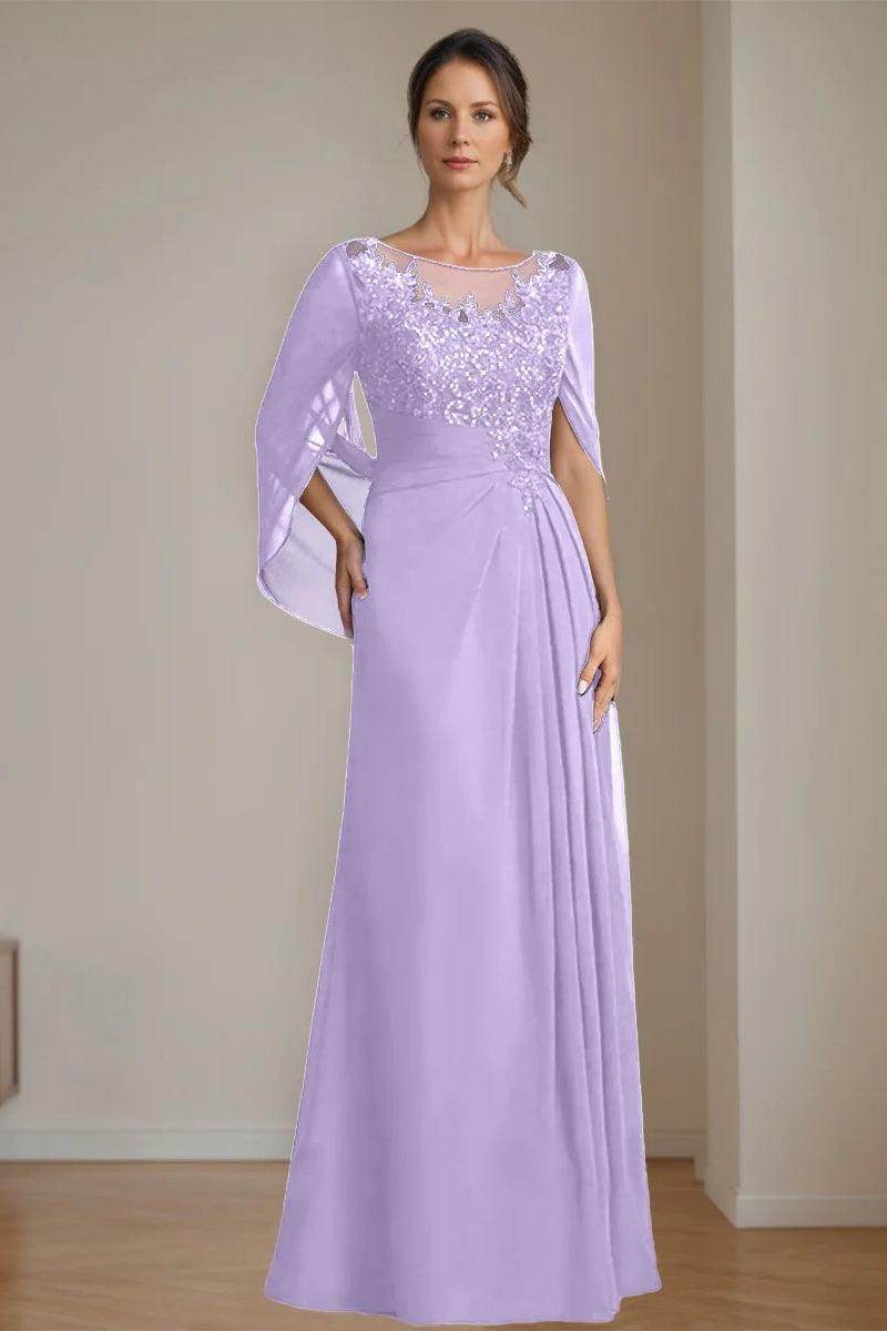 A Line Scoop Floor Length Sequins Mother of the Bride Dresses CM0369