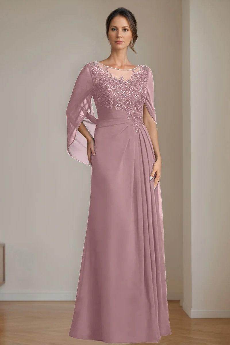 A Line Scoop Floor Length Sequins Mother of the Bride Dresses CM0369