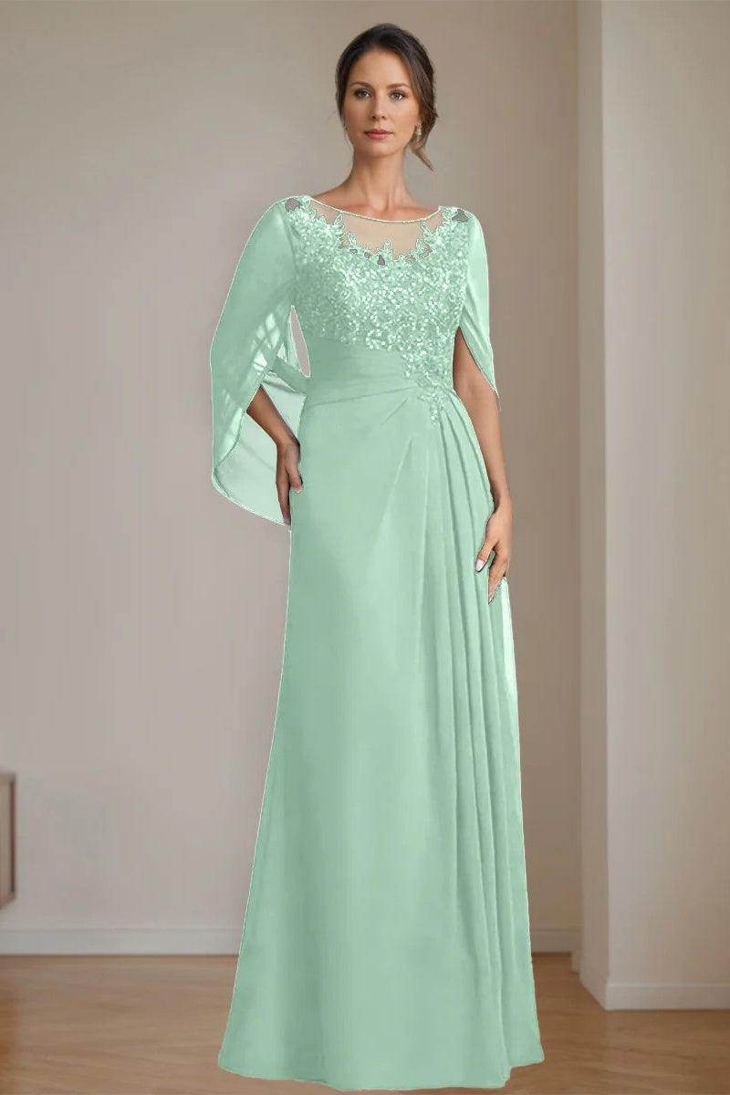 A Line Scoop Floor Length Sequins Mother of the Bride Dresses CM0369
