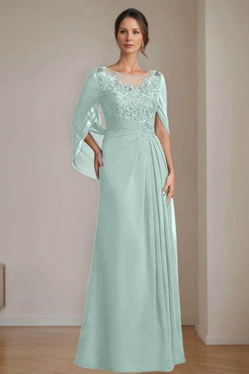 A Line Scoop Floor Length Sequins Mother of the Bride Dresses CM0369
