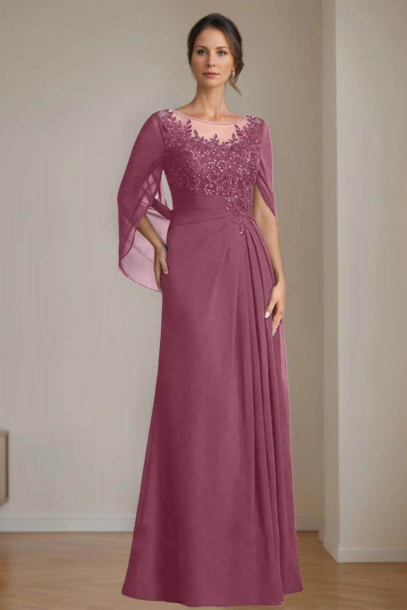 A Line Scoop Floor Length Sequins Mother of the Bride Dresses CM0369