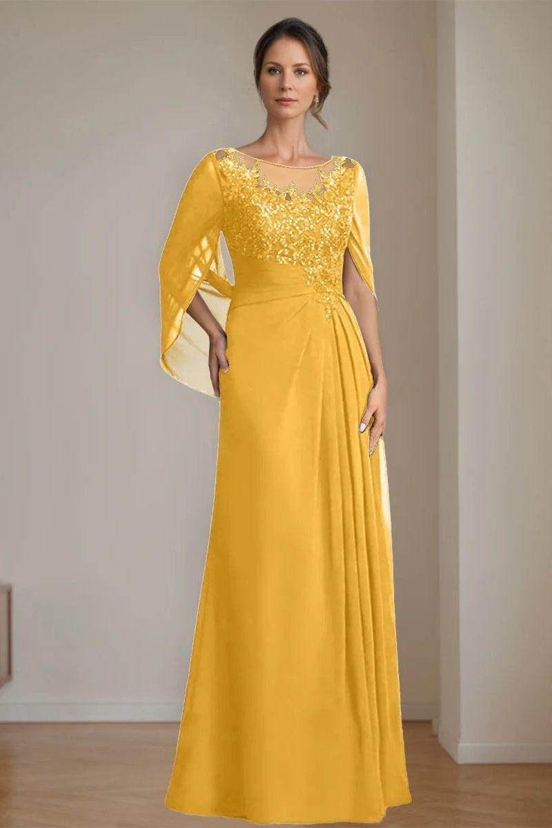 A Line Scoop Floor Length Sequins Mother of the Bride Dresses CM0369