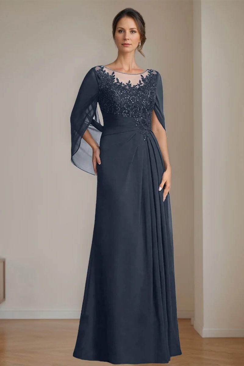 A Line Scoop Floor Length Sequins Mother of the Bride Dresses CM0369