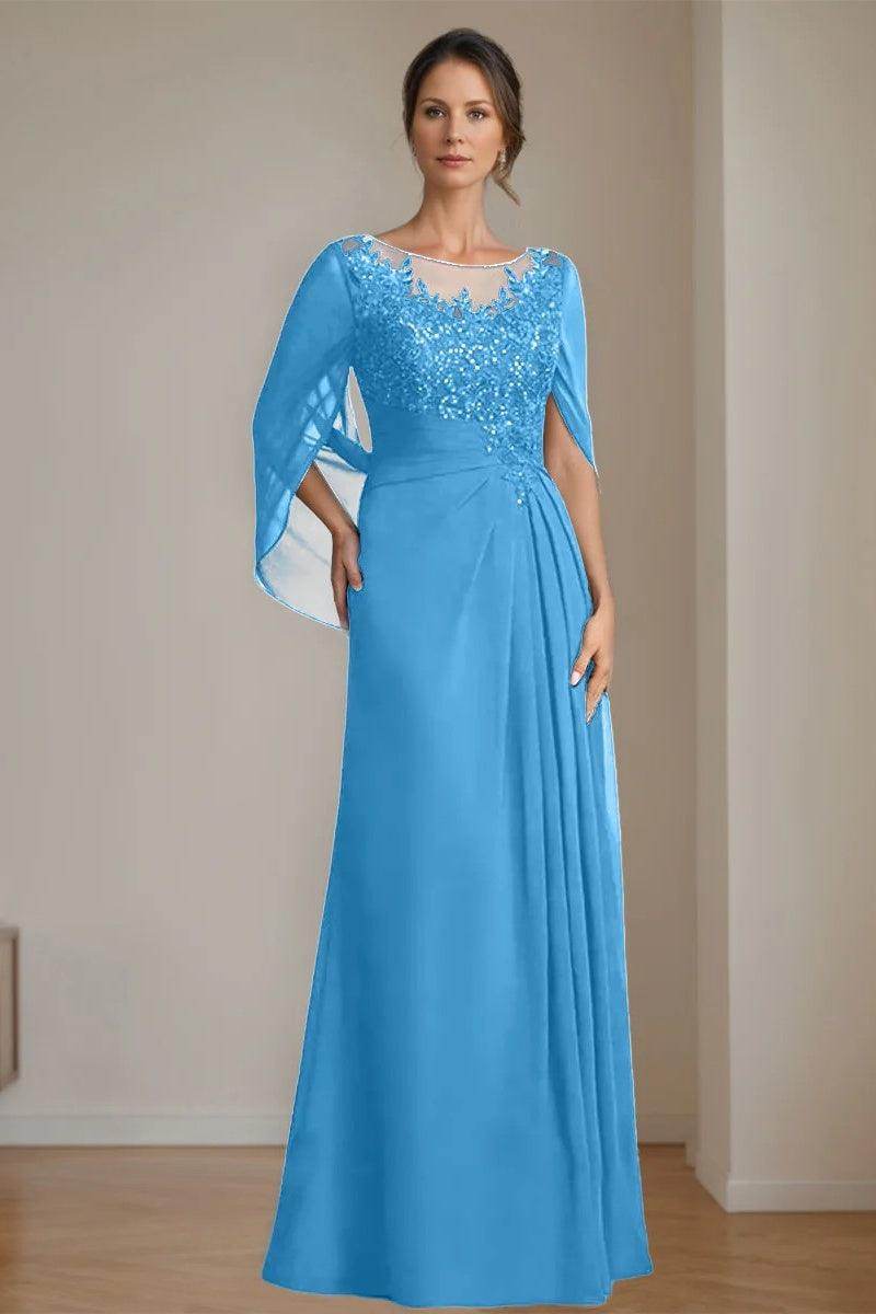 A Line Scoop Floor Length Sequins Mother of the Bride Dresses CM0369