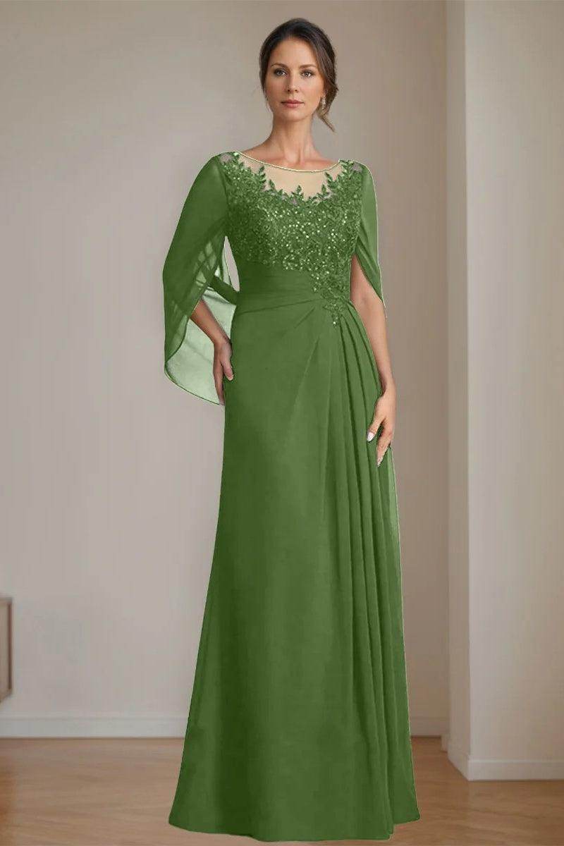 A Line Scoop Floor Length Sequins Mother of the Bride Dresses CM0369