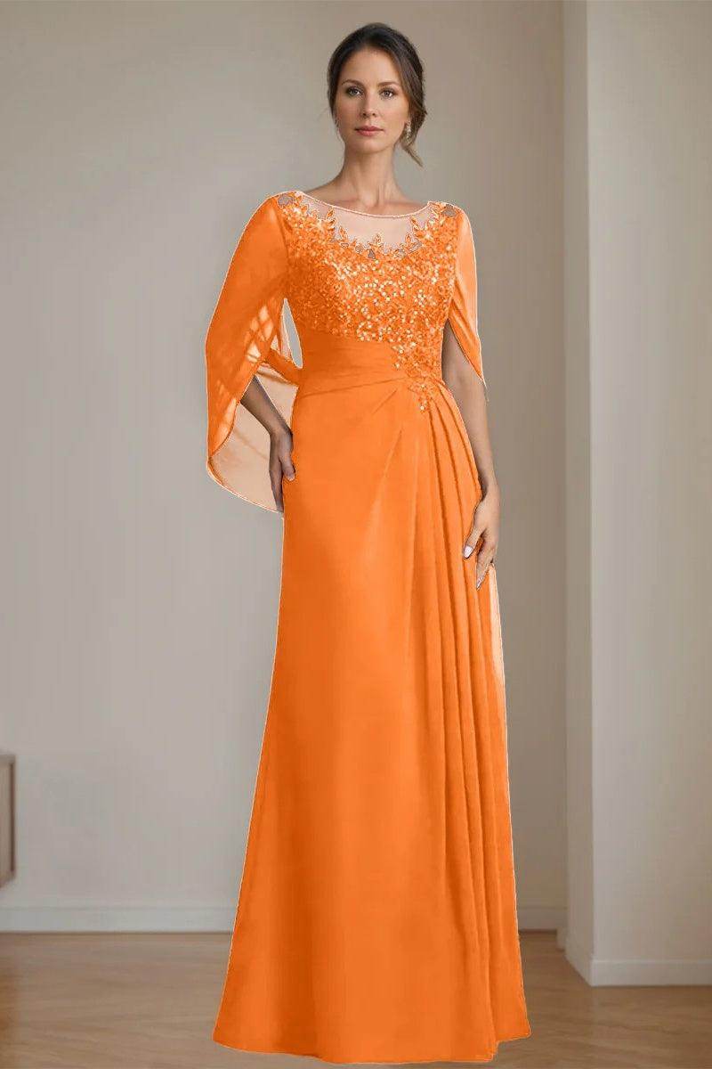 A Line Scoop Floor Length Sequins Mother of the Bride Dresses CM0369