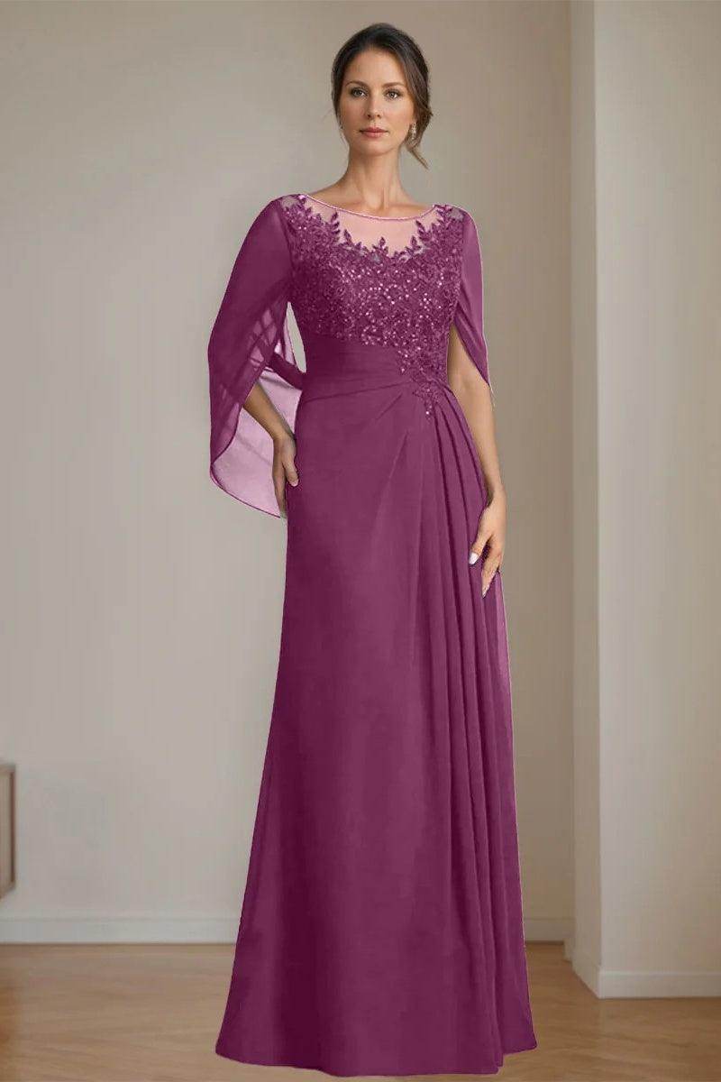 A Line Scoop Floor Length Sequins Mother of the Bride Dresses CM0369