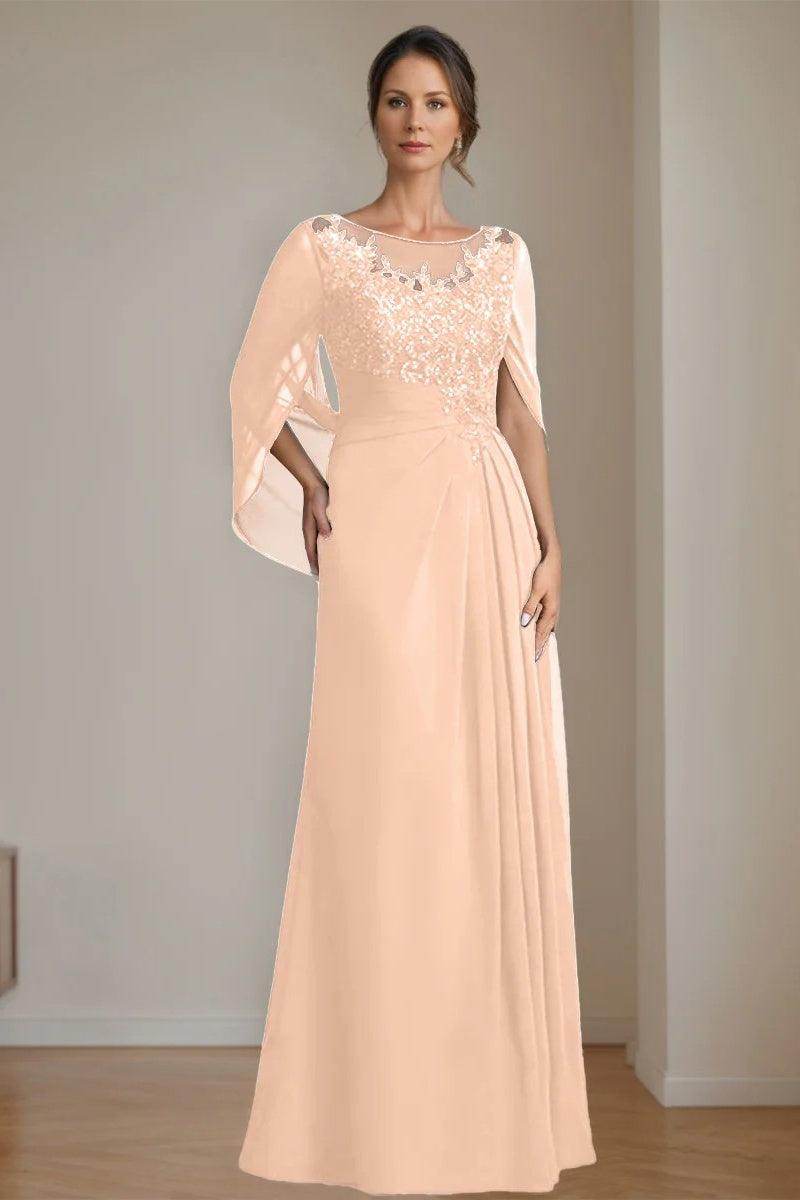 A Line Scoop Floor Length Sequins Mother of the Bride Dresses CM0369