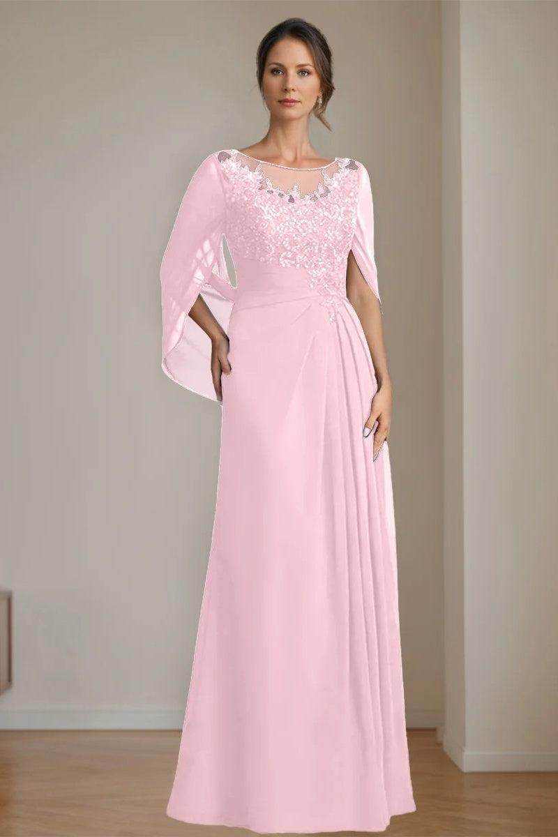 A Line Scoop Floor Length Sequins Mother of the Bride Dresses CM0369