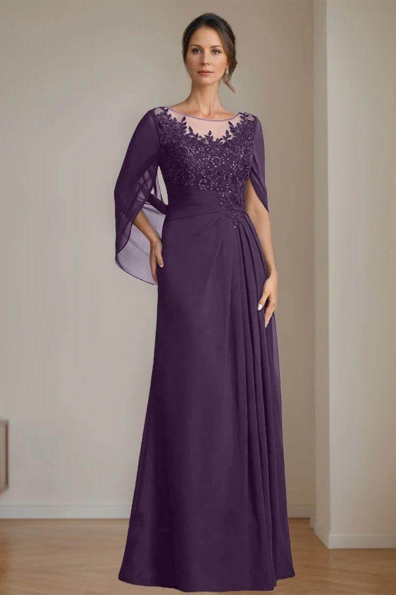 A Line Scoop Floor Length Sequins Mother of the Bride Dresses CM0369