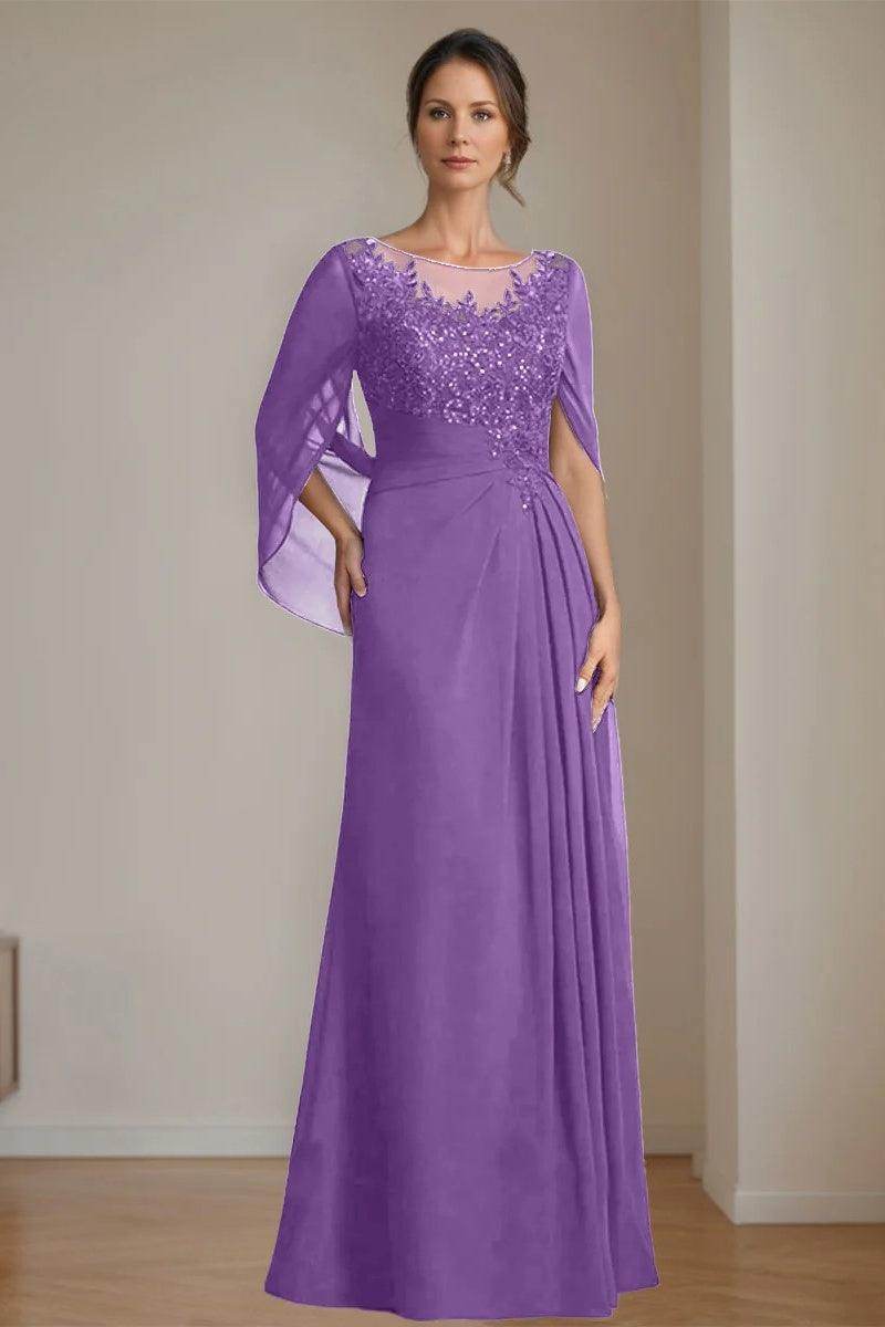 A Line Scoop Floor Length Sequins Mother of the Bride Dresses CM0369