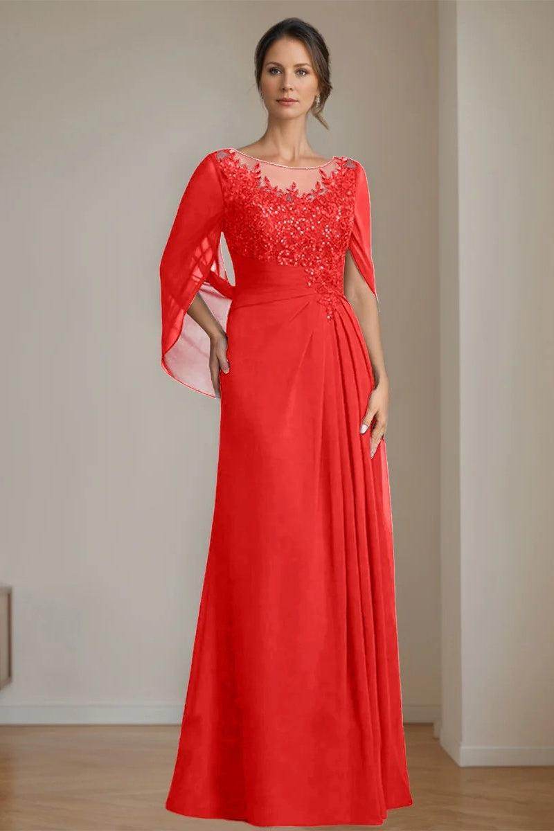A Line Scoop Floor Length Sequins Mother of the Bride Dresses CM0369