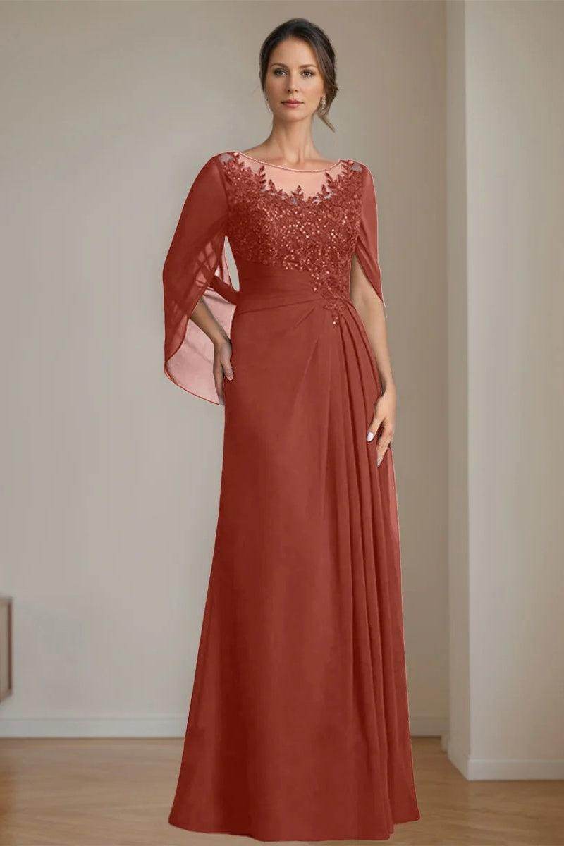 A Line Scoop Floor Length Sequins Mother of the Bride Dresses CM0369