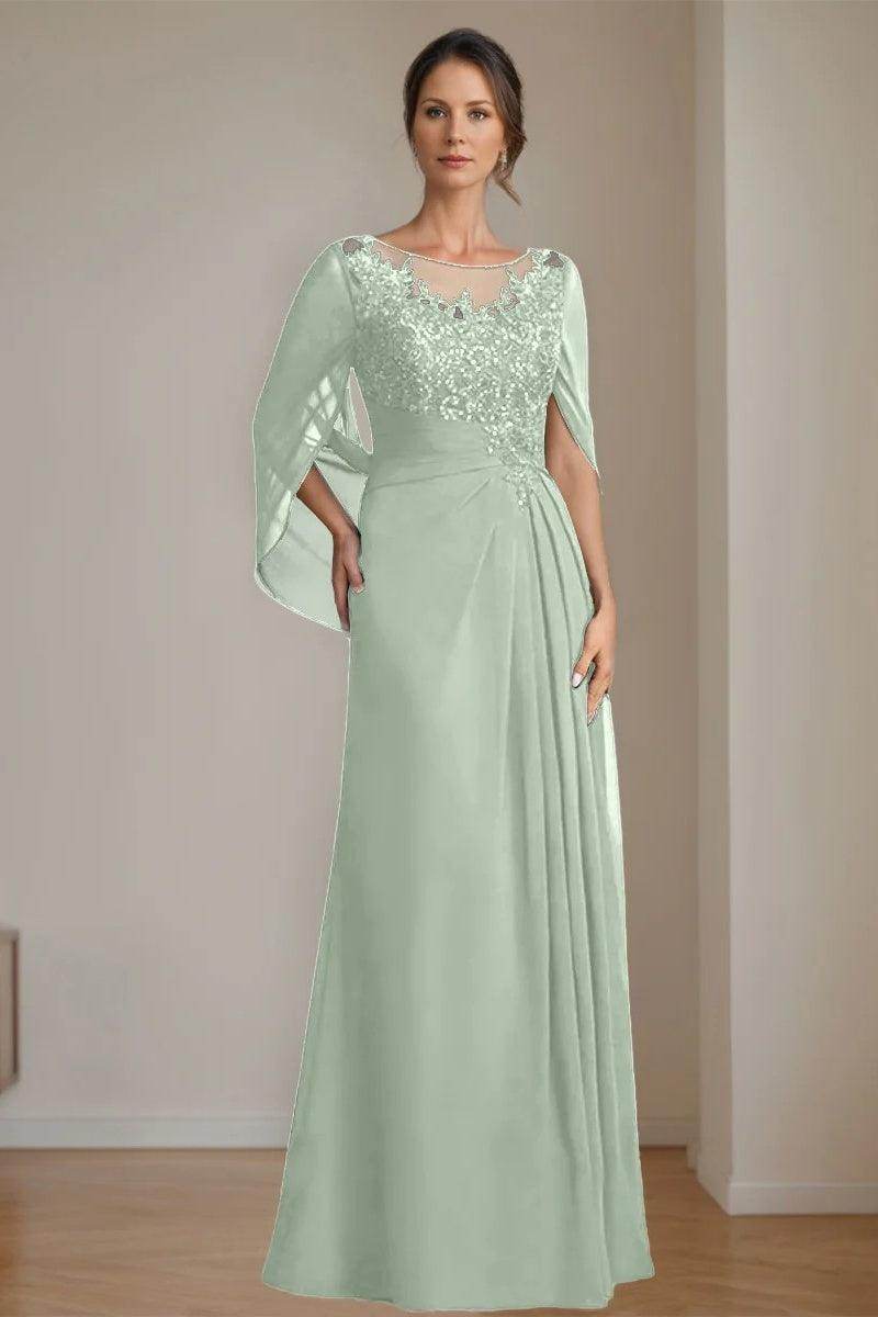 A Line Scoop Floor Length Sequins Mother of the Bride Dresses CM0369