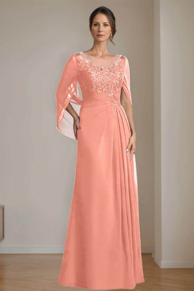 A Line Scoop Floor Length Sequins Mother of the Bride Dresses CM0369