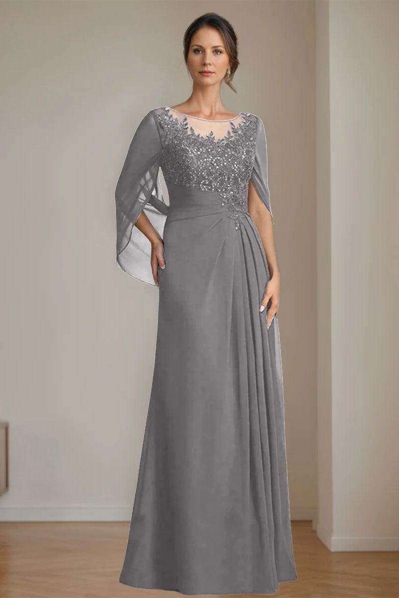A Line Scoop Floor Length Sequins Mother of the Bride Dresses CM0369