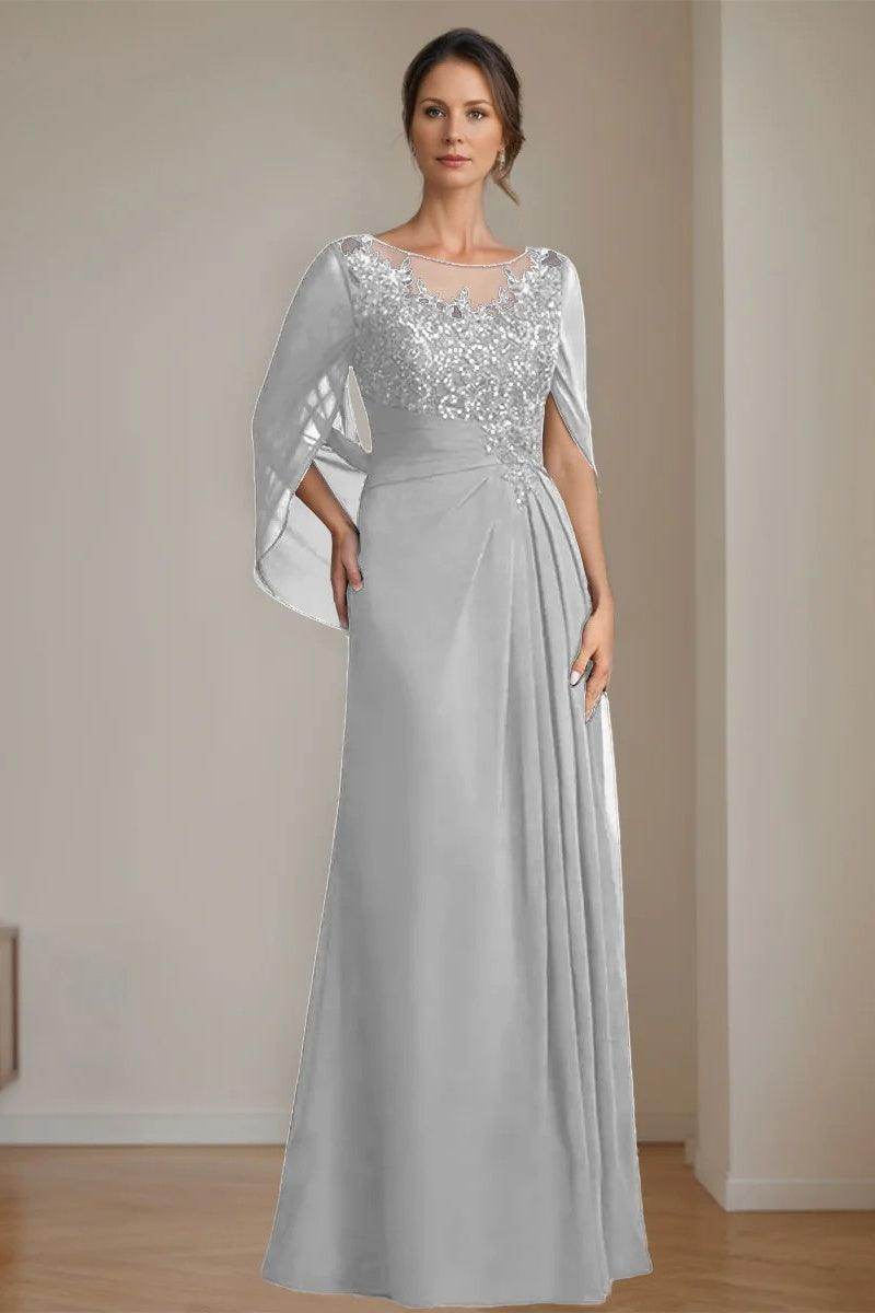 A Line Scoop Floor Length Sequins Mother of the Bride Dresses CM0369