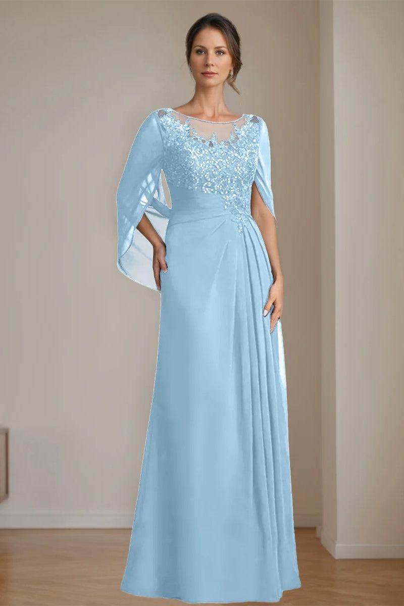 A Line Scoop Floor Length Sequins Mother of the Bride Dresses CM0369