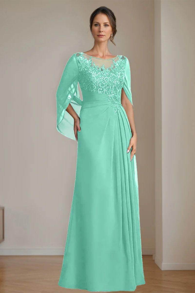 A Line Scoop Floor Length Sequins Mother of the Bride Dresses CM0369
