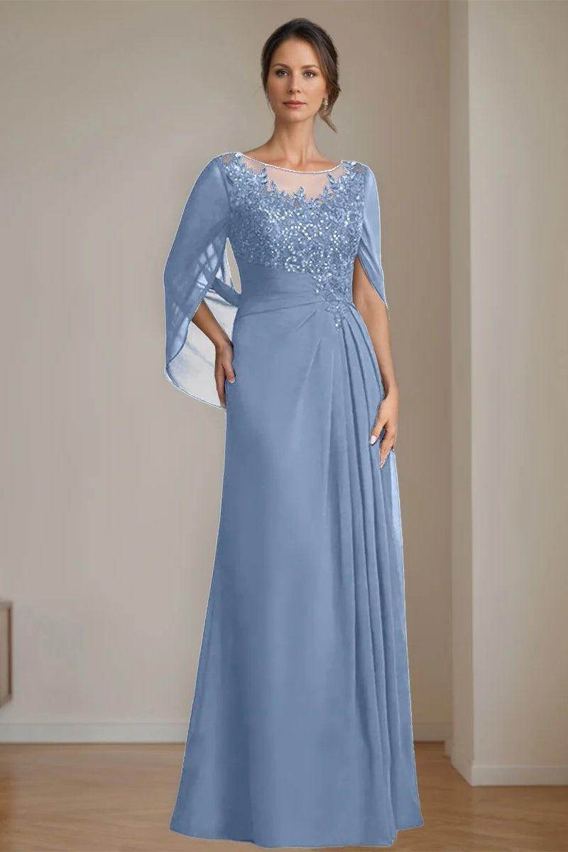 A Line Scoop Floor Length Sequins Mother of the Bride Dresses CM0369