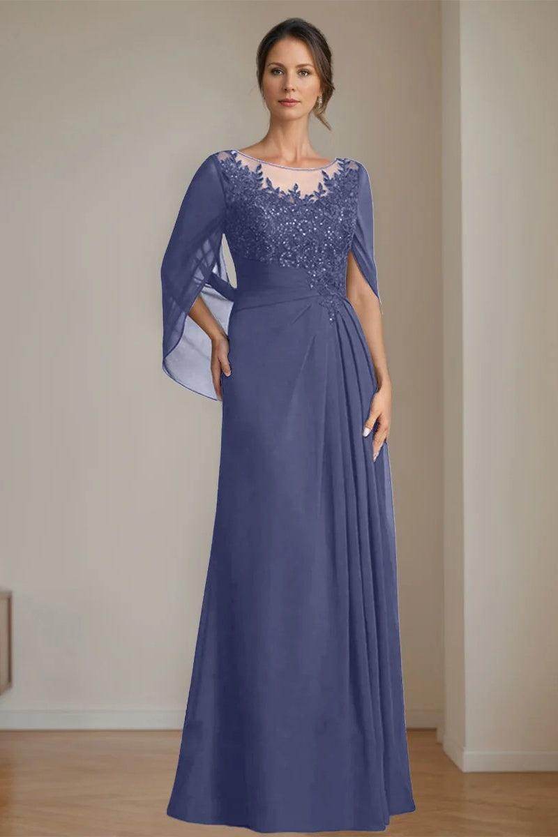A Line Scoop Floor Length Sequins Mother of the Bride Dresses CM0369