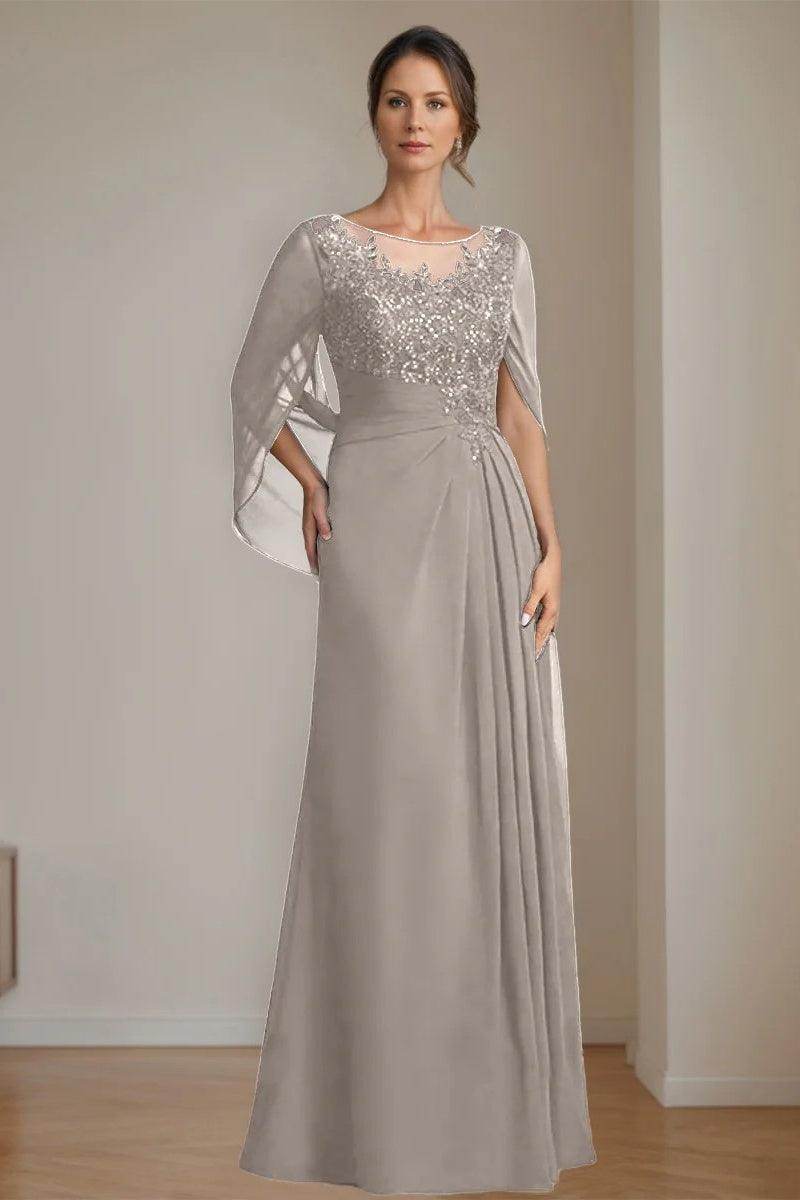 A Line Scoop Floor Length Sequins Mother of the Bride Dresses CM0369