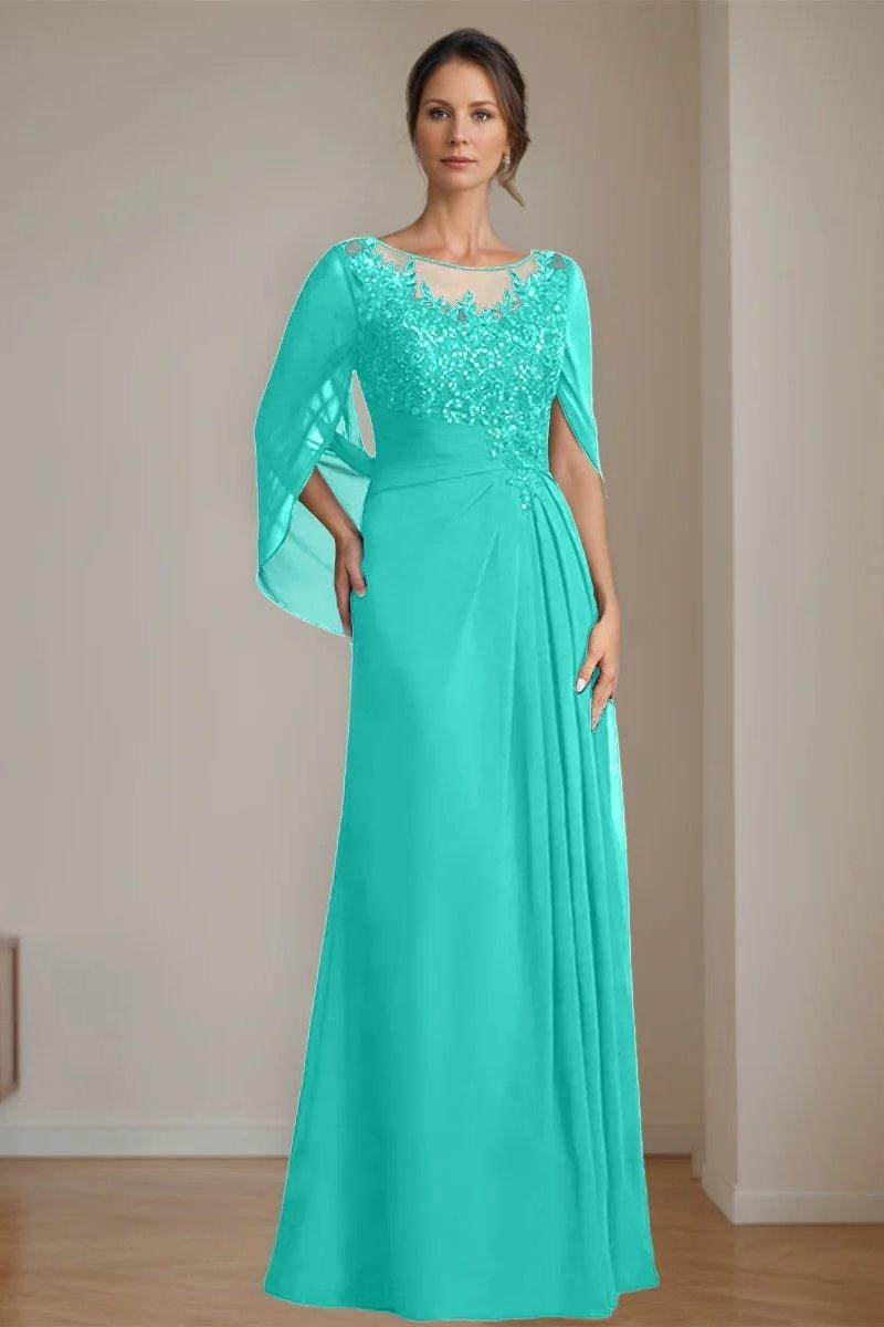 A Line Scoop Floor Length Sequins Mother of the Bride Dresses CM0369