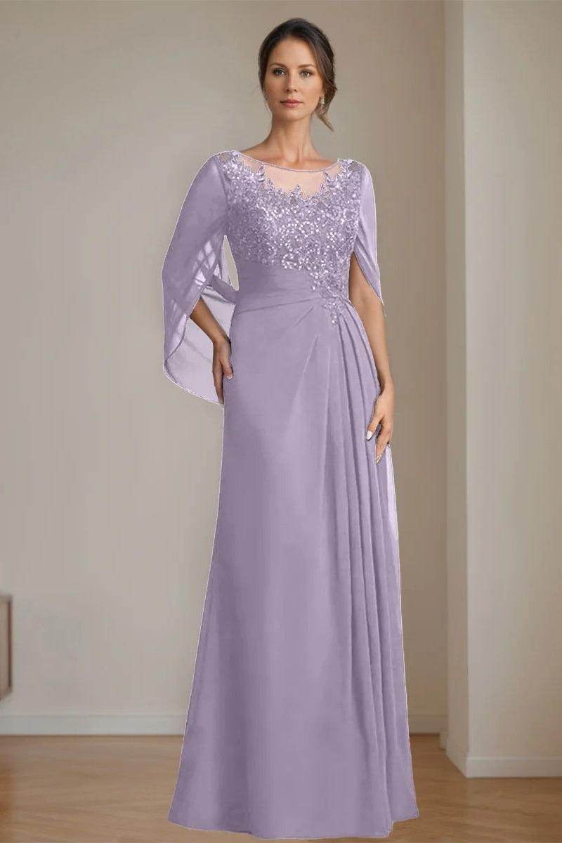 A Line Scoop Floor Length Sequins Mother of the Bride Dresses CM0369