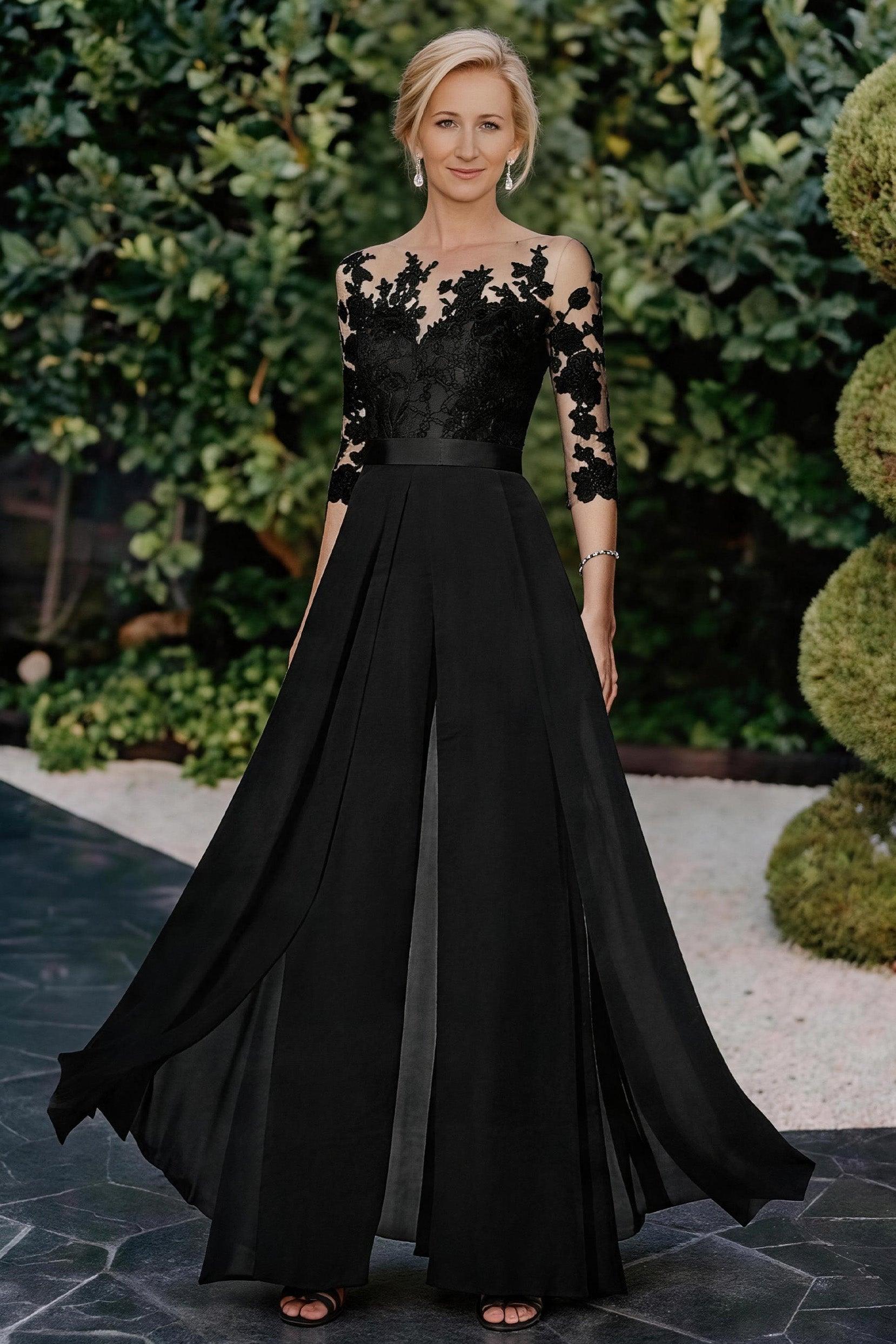 A Line Jewel Neck 3/4 Length Sleeves Floor Length Mother Dresses CM0375
