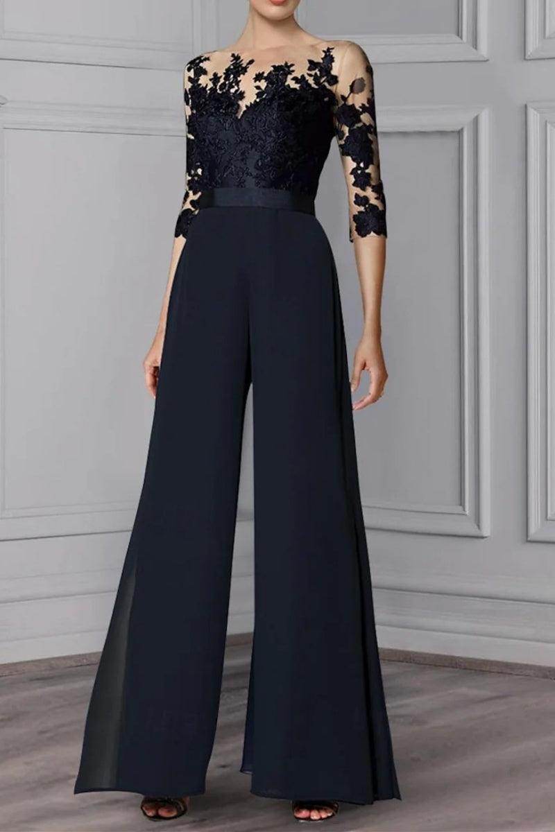 A Line Jewel Neck 3/4 Length Sleeves Floor Length Mother Dresses CM0375
