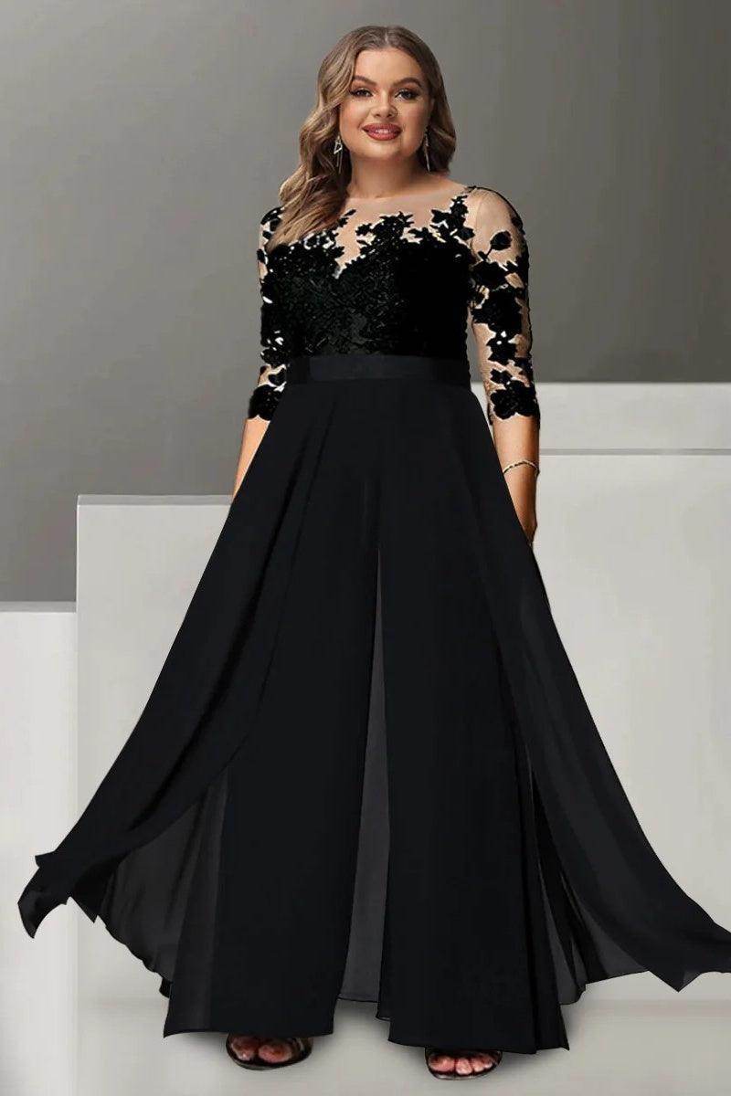 A Line Jewel Neck 3/4 Length Sleeves Floor Length Mother Dresses CM0375